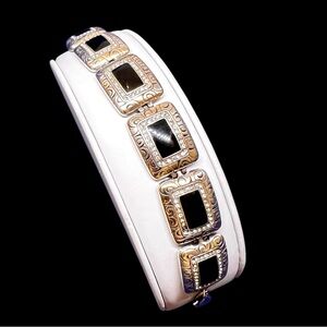 Brighton Panel Bracelet Silver Plated With Swarovski Crystals Black Enameling